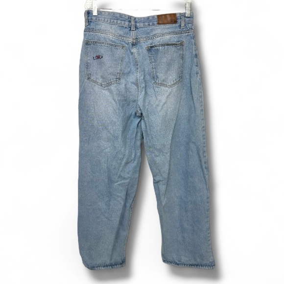 Nasty Gal Mom Jeans Blue Denim Lover No Entry Embroidered Women's Size 14 - Picture 2 of 12